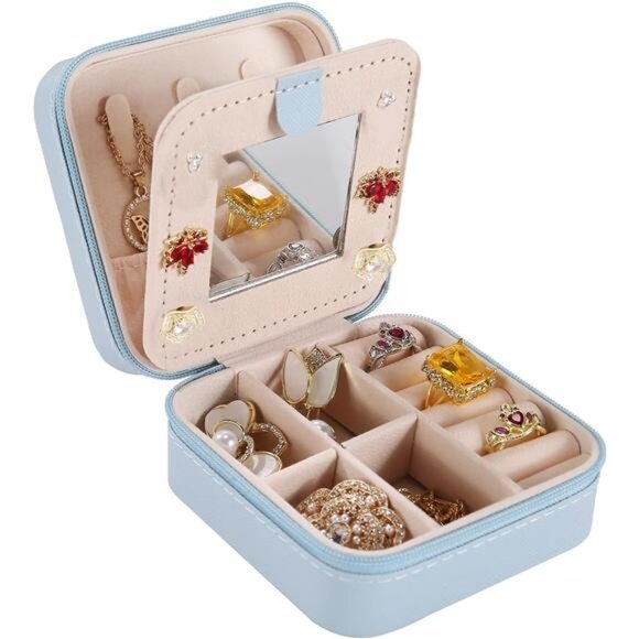 Travel Jewelry Case Small Jewelry Organizer Box with Mirror Gift for Women Girls - Picture 1 of 7